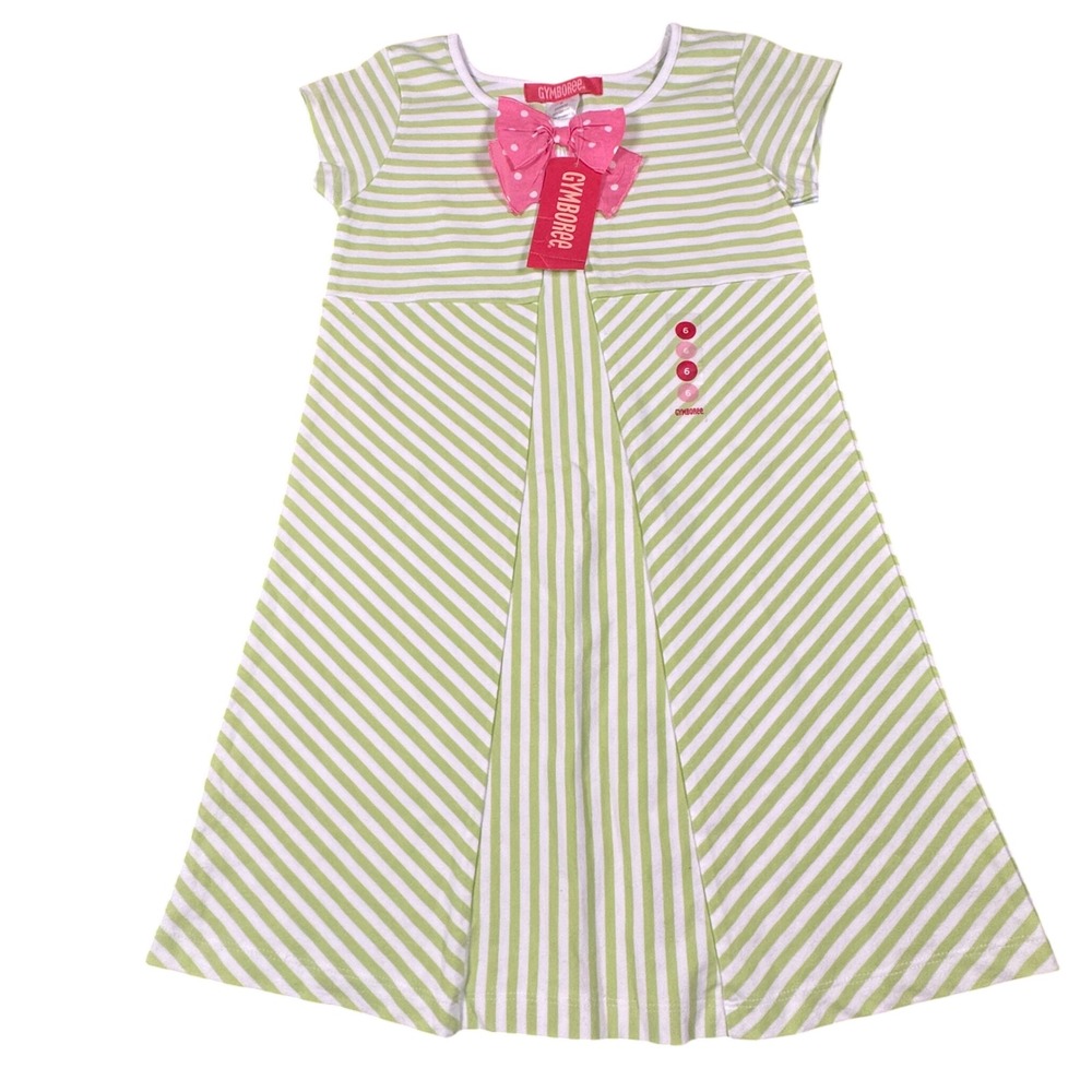 Gymboree Spring‎ Fun Girl's 6 Green Striped Dress NWT